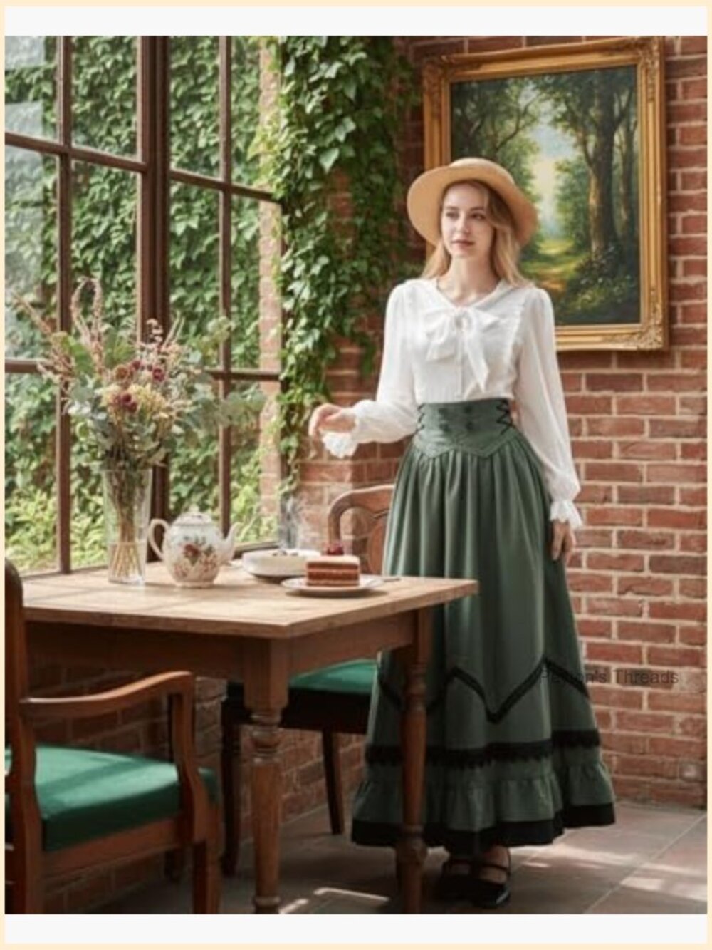 Victorian Renaissance Costume 2-Piece Velvet & Cotton A-Line Maxi Skirt - Picture 3 of 7